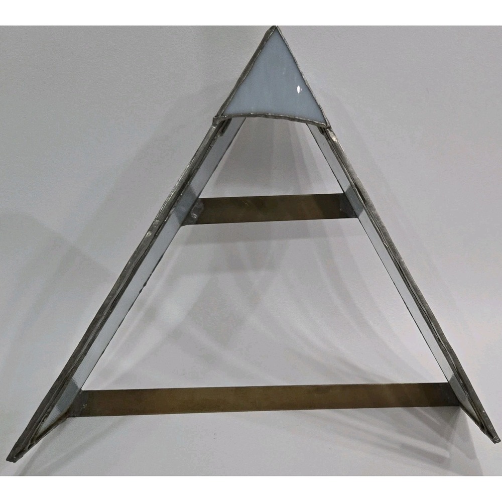 Vintage Handmade Stained Glass Pyramid Triangle Stand Soldered Metal Frame 14in